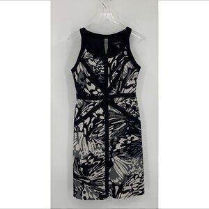 R&M Richards jersey sleeveless shift dress black white colorblock print 12